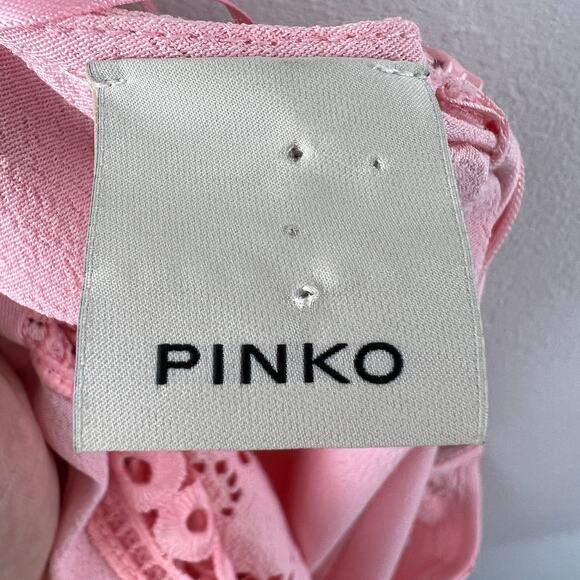 NWT Pinko Pink Short Lace Sleeve Cold Shoulder V-Neck Tie Waist Jumpsuit Sz 8 - Picture 6 of 8